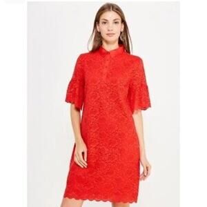 Banana Republic Lace Polo Shirt Dress Red Short Sleeve Womens Medium Petite MP